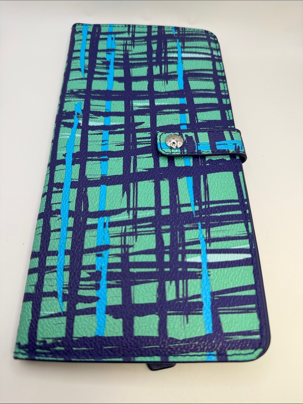 Vera Bradley Blue Green Brushstroke Plaid Check Checkbook Wallet